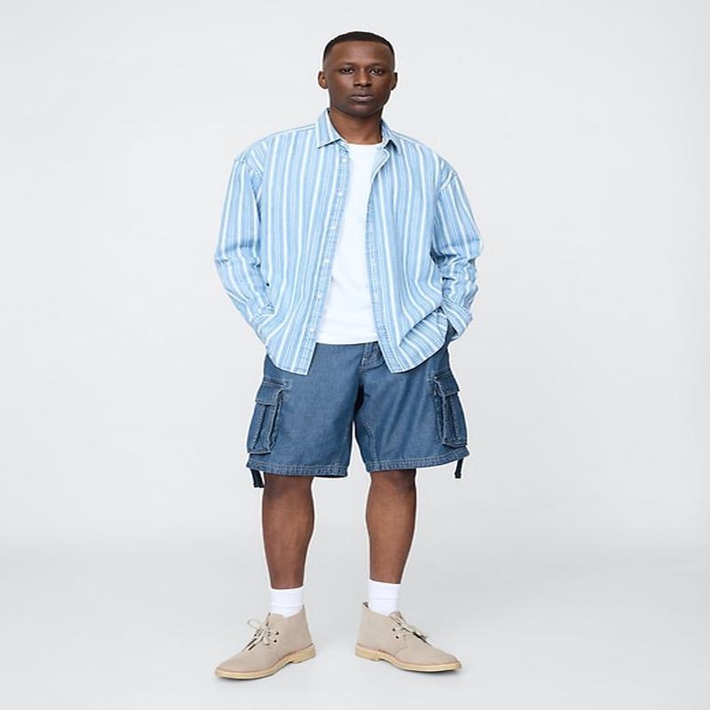 11\" Baggy Denim Cargo Shorts - Medium Indigo