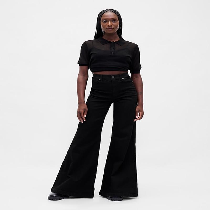 High Rise Wide Flare Jeans - Black Wash