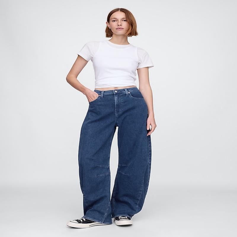 High Rise Knit Horseshoe Jeans - Medium Indigo