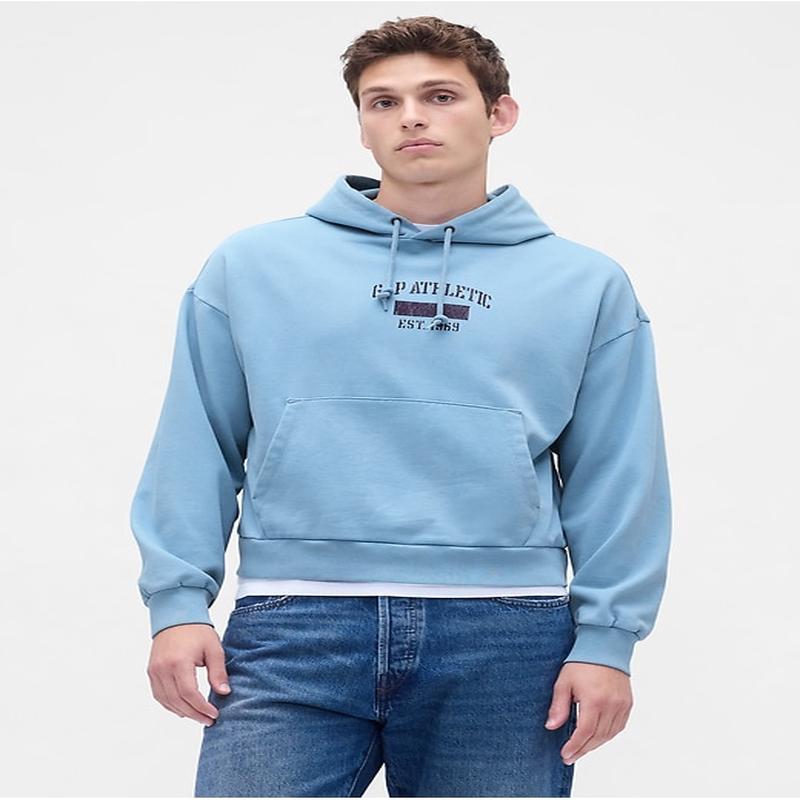 Heavyweight Oversized Logo Crop Hoodie - Blue Stone