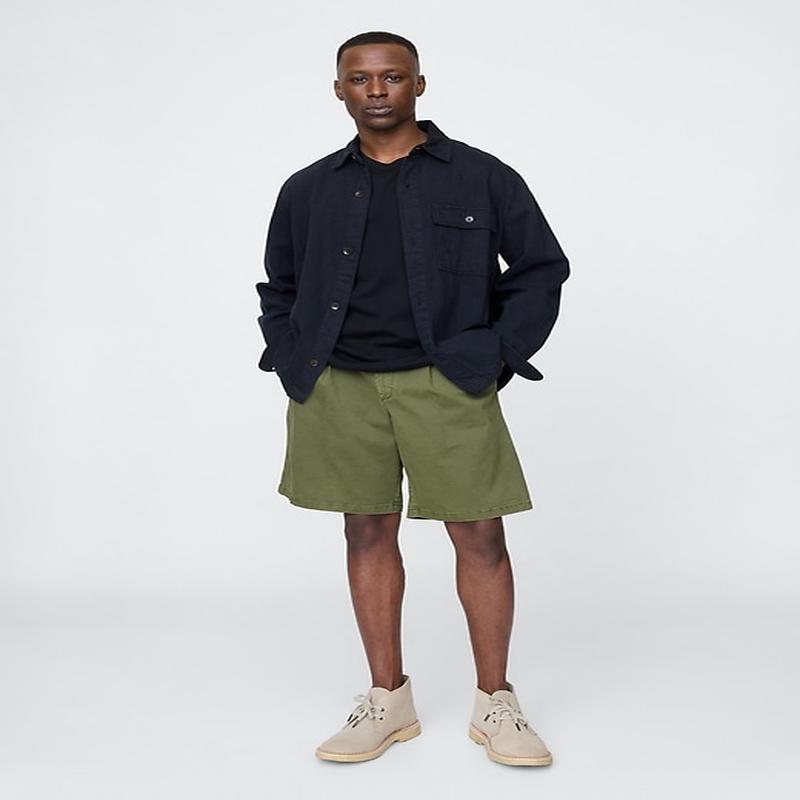 Pleated Khaki Shorts - Dark Olive