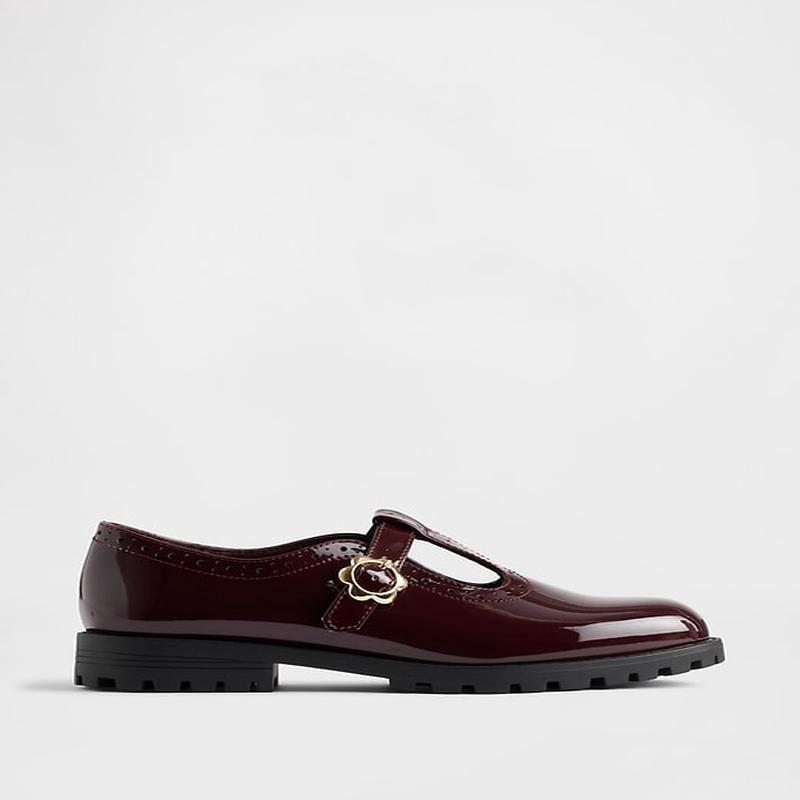 Kids T-Strap Loafers - Burgundy