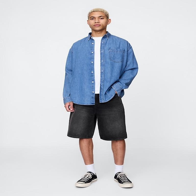 10.5\" Baggy Denim Shorts - Black Wash