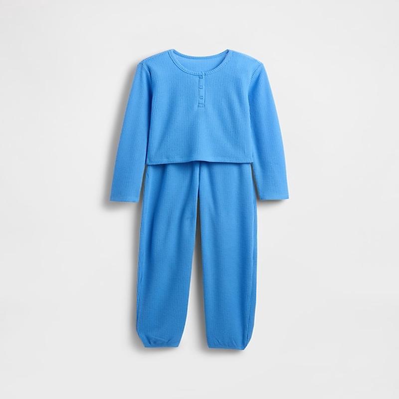 Kids Recycled Waffle PJ Set - Blue