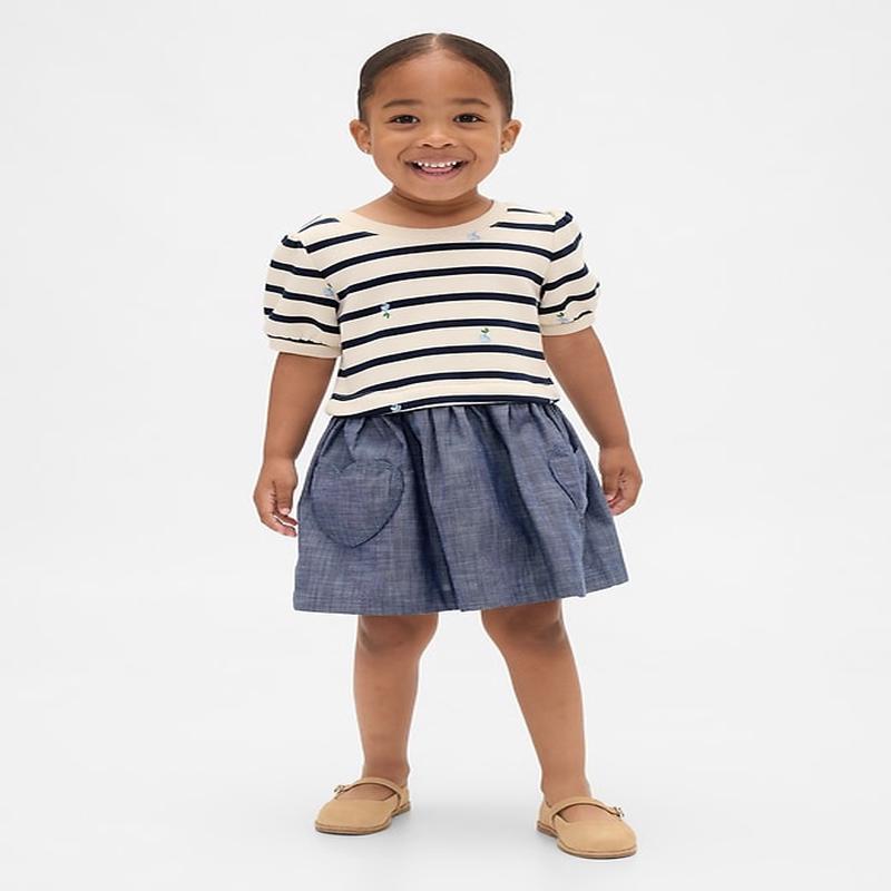 Baby & Toddler VintageSoft Mixed Media Dress - Chambray Stripes