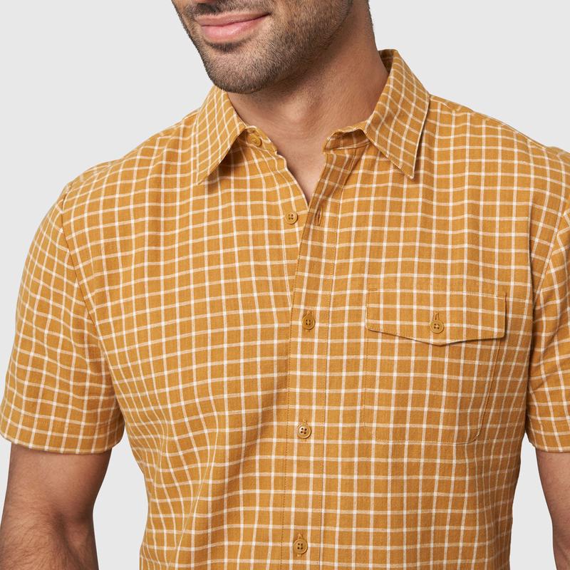 Men\'s All-day Chambray Short Sleeve Plaid Button Down